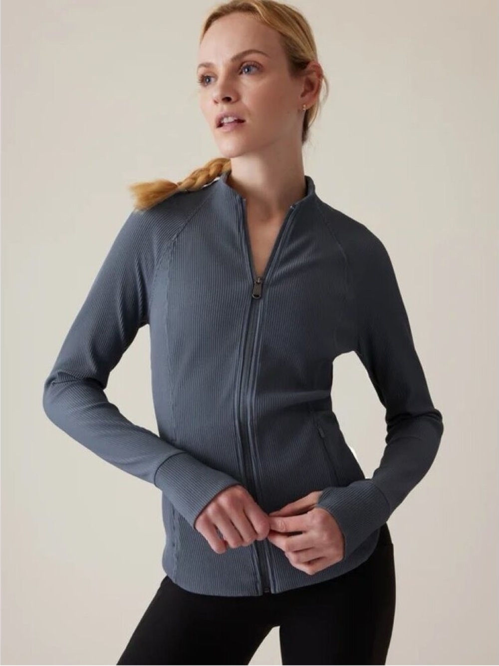 Athleta Salutation Ribbed Full Zip Thumbholes Pockets Activewear Jacket Medium